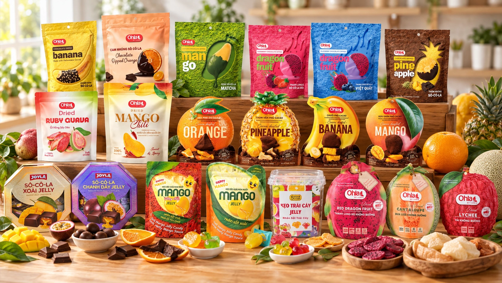 Fruit products from the RIBATO collection arranged on a table